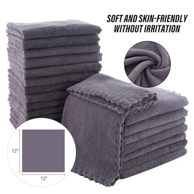 MOONQUEEN Ultra Soft Premium Washcloths Set - 12 x 12 inches - 24 Pack - Quick Drying - Highly Absorbent Coral Velvet Bathroom Wash Clothes - Use as Bath, Spa, Facial, Fingertip Towel (Grey) - Image 4