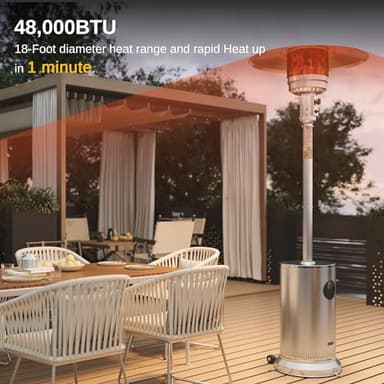 EAST OAK 48,000 BTU Patio Heater for Outdoor Use With Round Table Design, Double-Layer Stainless Steel Burner and Wheels, Outdoor Patio Heater for Home and Commercial, Stainless Steel - Image 2