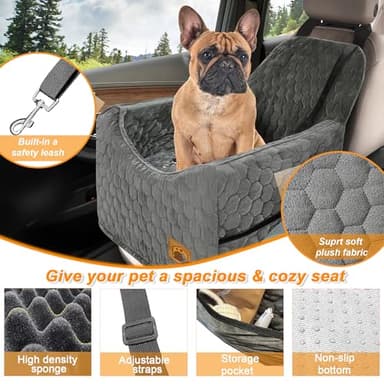 Dog Car Seat for Small/Medium Dogs, Memory Foam Dog Booster Seat, Travel Safety Per Car Seat with Washable Removable Cover, Storage Pockets for Dogs up to 35 lbs(Gray) - Image 3