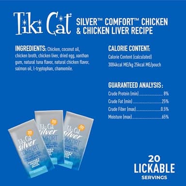 Tiki Cat Silver Comfort Mousse, Chicken & Chicken Liver, High-Calorie Formulated for Older Cats Aged 11+, Senior Wet Cat Food, 5.6 oz Pouch (20 Individual Servings) (Pack of 8) - Image 4