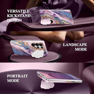 GVIEWIN Magnetic for Samsung Galaxy S25 Ultra Case with Camera Cover Kickstand, [Compatible with MagSafe] [Screen Protector] Mil-Grade Drop Protection Marble Phone Case 6.9" (Dreamland River/Purple) - Image 5