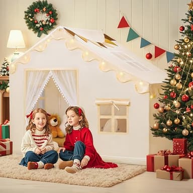 PIIKAGO Kids Play Tent with Mat - Kids Tent Indoor with Star Lights and Flags, Toddler Tent for Kids Ages 3-8, Toddler Playhouse for Girls Boys, 57" x 35" x 47" (Beige) - Image 7