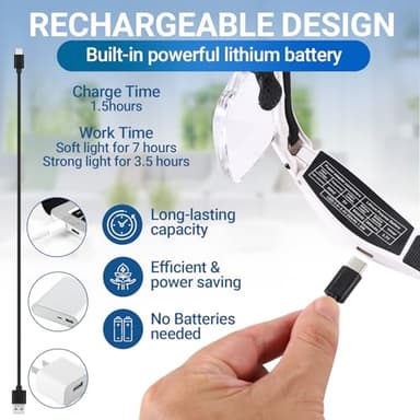 YOCTOSUN Magnifying Glass with Light, 0.75X-4.0X Magnifying Glasses, Head Magnifier Glasses with 3 LED Lights and 5 Lenses, Rechargeable Hands Free Headset Magnifier for Close Work Crafts Jewelry - Image 4