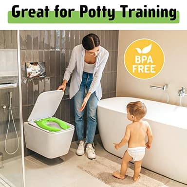 Portable Potty Seat for Toddler Travel - Foldable Non-Slip Potty Training Toilet Seat Cover for Boys Girls, Baby Kids with Drawstring Bag (Green Frog) - Image 6