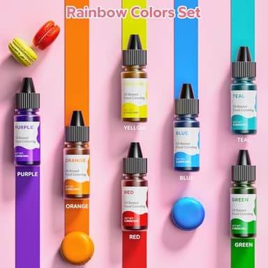 Oil Based Food Coloring for Chocolate Rainbow Oil Edible Food Dye Set for Halloween Baking Royal Icing Cookie Supplies Gluten Free 7x6ml Food Grade Food Color Kit, 0.25 Fl. Oz/Bottles - Image 3