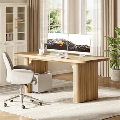 LITTLE TREE 62-Inch Home Office Computer Desk, Large Writing Desk with Textured Double Base, 5 ft Conference Meeting Seminar Table for Office - Image 7
