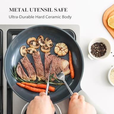 PRICUSIS Nonstick Ceramic Frying Pan with Lid, Non Toxic Skillet, Healthy Egg Pan Nonstick Omelet Pan Chef's Pan, PTFE PFOA & PFAS Free, Induction Compatible (8Inch W/L) - Image 3