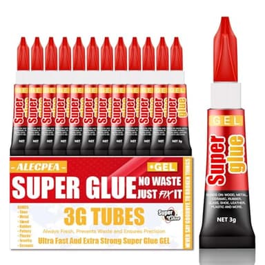 3 Gram (Pack of 12) Single use Super Glue Gel, Super Fast, Thick & Strong Adhesive Superglue, Cyanoacrylate Glue for Hard Plastics, DIY Craft, Ceramics, Frame, Leather, Metal Etc - Image 1
