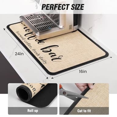 DK177 Coffee Mat - Dish Drying Mat for Kitchen Counter , Hide Stain, Absorbent with Waterproof Rubber Backing, Fit Kitchen Dish Rack Bar Accessories, 19" x 12" - Image 2