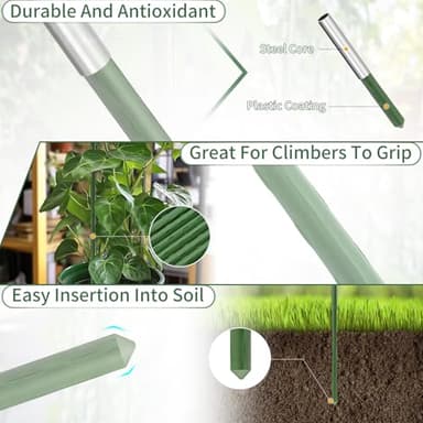 RAOOKIF Garden Stakes 6ft, 6ftx20 Pcs Plastic Coated Steel Plant Support Stakes Kit with 40 Connectors 40 Rotatable Clips, DIY Outdoor Plant Support Stakes for Growing Climbing Plants - Image 5