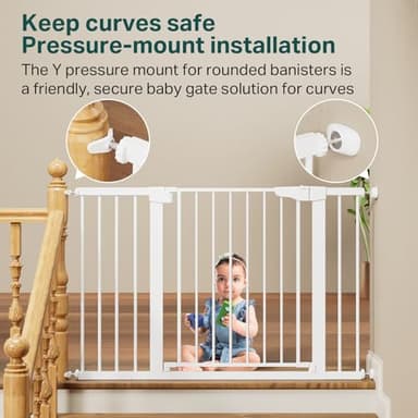Cumbor 29.7-48" Baby Gate for Stairs, Mom's Choice Awards Winner-Dog Gates for Doorways, Auto Close Safety Pet Gate for Dogs Indoor, Easy Install Pressure Mounted Child Gate with Walk Thru Door, White - Image 5