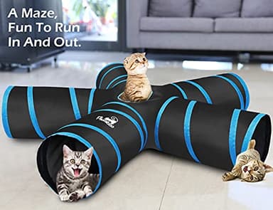 Pawaboo Cat Toys, Cat Tunnel Tube 5 Way Tunnels 25x53cm Extensible Collapsible Play Tent Interactive Toy Maze Cats House with Balls and Bells for Cats Kitten Kitty Rabbit Small Animal, Blue - Image 7