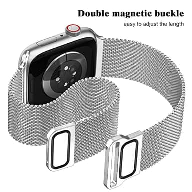 Geoumy Metal Magnetic Bands Compatible for Apple Watch Band 45mm with Case, Stainless Steel Milanese Mesh Loop Replacement Strap Compatible with iWatch Series 10/9/8/7/6/5/4/3/2/1 SE Women Men, Silver - Image 4