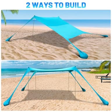 BOTINDO Family Beach Tent Canopy Sun Shade, Pop Up Grande Beach Tent Sun Shelter Stability 4 Poles with Portable Carry Bag Outdoor Shade for Fishing Backyard Camping (Turquoise, 10x10FT 4Pole) - Image 6
