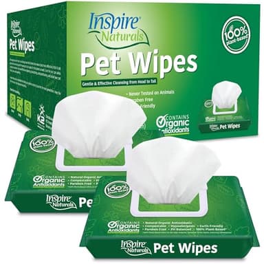 Inspire Naturals Pet Wipes for Dogs and Cats 100% Natural Plant Based with Organic Antioxidants, Dog Wipe Cleaning Deodorizing | Puppy Wipes | Dog Wipes for Paws and Butt(100ct - 2 Pack) - Image 1