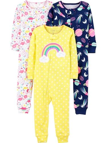Simple Joys by Carter's Baby 3-pack Snug-fit Footless Cotton Pajamas, dinosaur, space, rainbow, 18 Months - Image 1