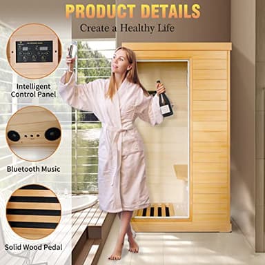 OUTEXER Far Infrared Sauna Home Sauna Spa Room Canadian Hemlock Wood 800W Indoor Saunas Low EMF 110V with Control Panel and Tempered Glass Door, Room: 35.2 * 27.6 * 61.6Inch - Image 4