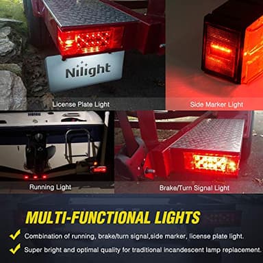 Nilight TL-20 2PCS Submersible Kit Low Profile Rectangular LED Stop Tail Turn Signal Side Marker Light on 12V RV Pickup Trucks Marine Boats Trailers, 2 Years Warranty,Red, White, Black - Image 6