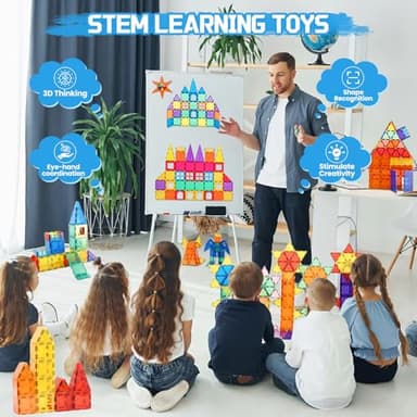 Paaxido Magnetic Tiles - 100 Pieces Magnetic Blocks for Kids, Magnet Tiles Building Blocks Set, Construction STEM Magnet Toys Gift for Kids, Boys and Girls 3 4 5 6 7 8+ Year Old - Image 3