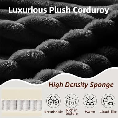 134 Inch Cloud Sectional Couch for Living Room,Corduroy Boneless Couches with L-Shape Chaise,Modern Modular Sectional Sofa with Deep Seat,No Assembly Required (Black, U-Shaped Sofa) - Image 3