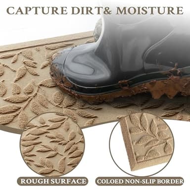 Beige Leaves Outdoor Indoor Entrance Doormats, Absorbent Durable Heavy Duty Welcome Front Door Mat,Thick Natural Rubber Back,Easy Clean Entryway Mat 17x30 Inch, Low Profile - Image 6