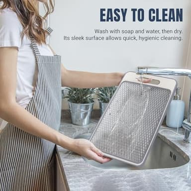 Stainless Steel Cutting Board Double Sided for Kitchen– 304 Stainless Steel/Wheat Straw PP Cutting Board for Meat, Fruit, Veg, Non Slip, Juice Groove, Food-Grade Chopping Board, Easy Clean - Image 6