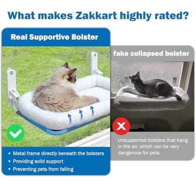 Zakkart Foldable Cat Hammock for Window - Cordless, Embeded Machine Washable Bed, Robust Metal Frame - Cat Window Perch for Large Cats and Kittens (White Bolster Bed, Medium) - Image 2