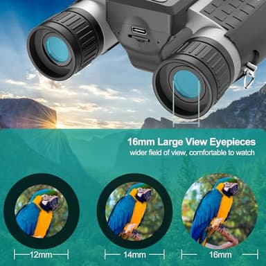 ZZSTAR 12x32 Binoculars with Camera, FMC & BAK4 Prism Lens, Large View, Portable High Powered Binoculars for Adults, 2" LCD Display 5MP 1080P Video Photo Recorder for Bird Watching Sport, Silver - Image 5