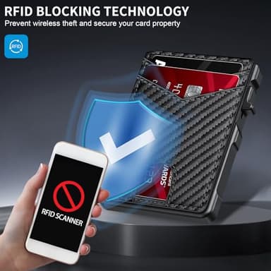 Airtag Wallet for Men, Mens Smart Wallet for Air Tag RFID Blocking, Minimalist Bifold Pop Up Aluminum Credit Card Case Holder 12+ Cards with ID Window, Gift for Men, No Airtag Included, Carbon Fiber - Image 3