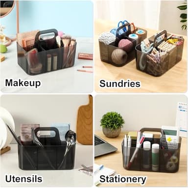 Multiuse Caddy Organizer with Handle - Stackable Plastic Bin - Divided Storage Tote Holder for Art Craft Supplies, Makeup, Bathroom, Shower, Cleaning, Kitchen, Office, Dorm, Desktop - Clear Black - Image 2