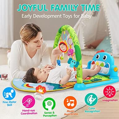 UMIKU Baby Gym Play Mats Baby Toys Tummy Time Mat Musical Activity Center for Newborn Infant Piano Babies Play Mat Music & Light Newborn Infant Gifts for Babies 0-3 6 9 12 Months Dinosaur Style - Image 4