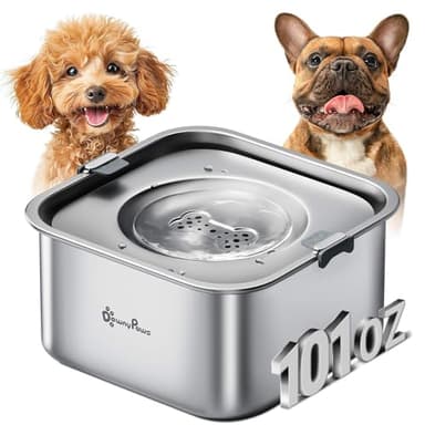 DownyPaws No Spill Water Bowl for Dogs,101oz/3L Stainless Steel Slobber Stopper, No Drip Slow Drinking Dog Water Bowl, No Mess Dog Water Dispenser Spill Proof, Dishwasher Safe, Silver - Image 1