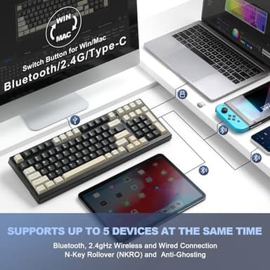 YUNZII YZ98 Gasket Mechanical Keyboard,99 Key Hot Swappable BT5.0/2.4G/USB-C Wireless NKRO 98% 1800 Layout with RGB LED Backlit for Linux/Win/Mac(Milk Switch, Black) - Image 5