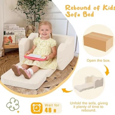 MeMoreCool Toddler Chair Comfy for 1-3 Years Old, Corduroy Kids Couch Bed Fold Out, 2-in-1 Foldable Baby Lounge Chair, Pull Out Children Sofa Bed, Beige - Image 5
