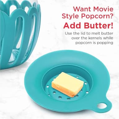 Ecolution Patented Micro-Pop Microwave Popcorn Popper with Temperature Safe Glass, 3-in-1 Lid Measures Kernels and Melts Butter, Made Without BPA, Dishwasher Safe, 3-Quart, Teal - Image 6
