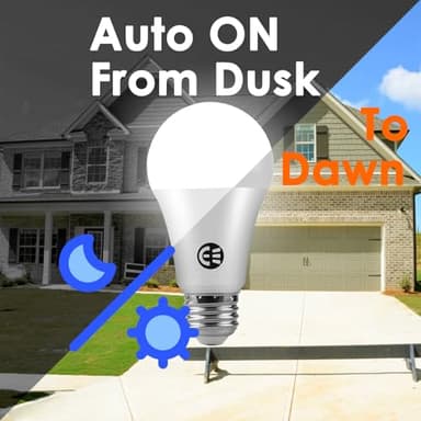 EdisonPar Dusk to Dawn A19 LED Light Bulb, 60W Equivalent, Efficient 9W, 900 Lumens, Automatic On/Off Sensor for Outdoor, E26 Medium Base, Frosted, 6500K, Cool Daylight - (Pack of 8) - Image 2
