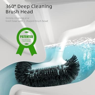 HAMITOR Toilet Bowl Brush Holder Set: Bathroom Deep Cleaning Toilet Cleaner Scrubber Under Rim with Curved Bristle for Dead Corner Clean - Hidden Rv Toilet Decorative Accessories with Caddy- White - Image 2