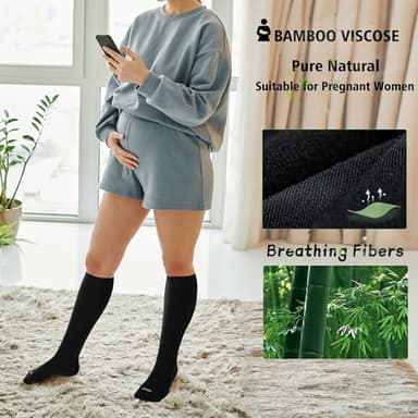 LEVSOX Viscose Made from Bamboo Compression Socks for Women&Men 20-30 mmHg Knee High Fun Cute Graduated Support Socks for Nurses, Pregnant Women, Travel and Flight, Medical, Black, Stripe, Polka Dots - Image 5
