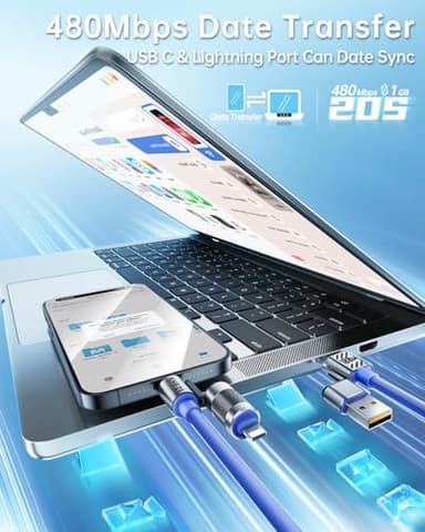 Vexipia 4 in 1 USB C Cable Lightning Cable,100W Fast Charging & Data Transfer,iPhone iPad Charger Cord with Lightning/Type C/USB A for iPhone 16/15/Macbook,IPad,5FT Blue [SHEZI Series] - Image 4