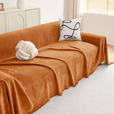 hyha Couch Cover for Dogs, Boho Sofa Covers for 3 Cushion Couch Washable, Chenille Sofa Slipcover for Pets, Soft Loveseat Sectional Couch Throw Blankets with Tassels (Orange, 88.5x150 Inch) - Image 8