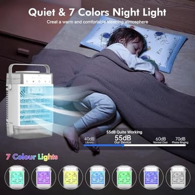 Portable Air Conditioners, Air Cooler with Remoter Evaporative Personal Mini AC, 3 Wind Speed, 2-4-8H Timer, 3 Modes, Colorful Night Light, Portable AC for Room, Car, Bedroom, Camping - Image 6