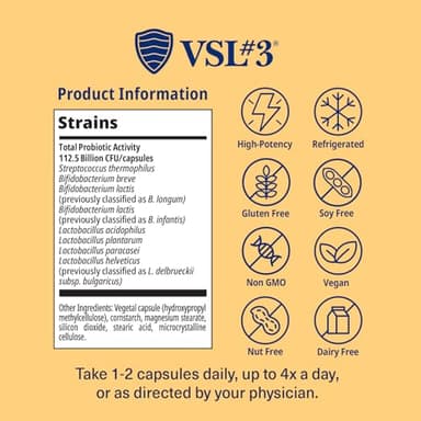 VSL #3® Probiotics for Digestive Health, IBS & UC Symptoms - 112.5B CFUs, High-Potency, Multi-Strain, Live, Refrigerated Probiotic, Medical Food for Gut Health Support in Men & Women, 120 Capsules - Image 2