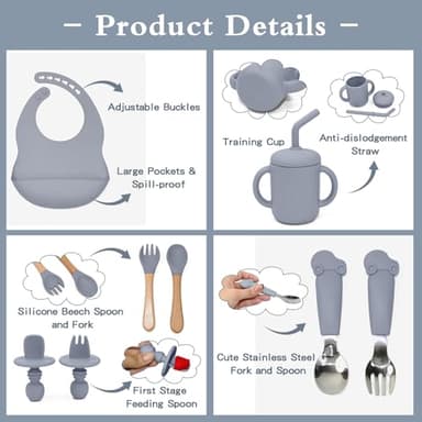 SILI FACTORY Silicone Baby Feeding Set - 10PCS Suction Baby Bowl and Divided Toddler Plates Adjustable Bib Cup Spoons Forks -Baby Led Weaning Supplies, Baby Utensils Eating Essential Set for 6+ Months - Image 5