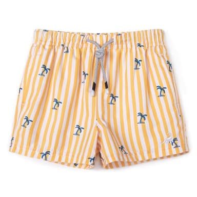 SURF CUZ Boys Swim Trunks Swimsuit for Toddler Boy Bathing Suits Quick Dry Kids Board Shorts UPF 50+ Mesh Swim Shorts Yellow Stripe Palm 3T - Image 1