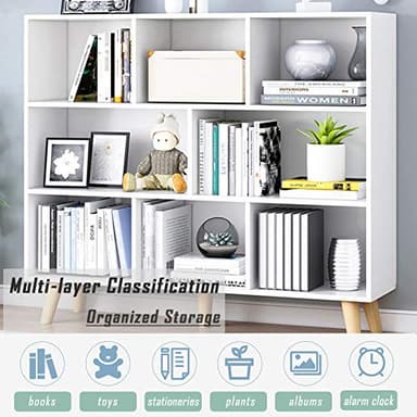 IOTXY Wooden Open Shelf Bookcase - 3-Tier Floor Standing Display Cabinet Rack with Legs, 8 Cubes Bookshelf, Warm White - Image 6