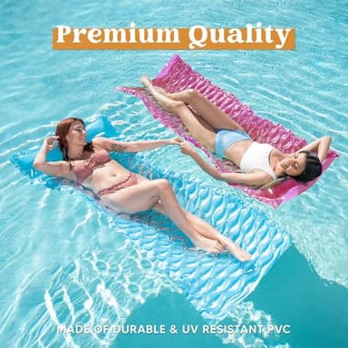 SLOOSH Inflatable Pool Floats Raft,Floating Lounge for Adults,64x32 inch Swimming Mat Pool Mattress with Headrest,2 Pieces Float Air Mat for Summer Water Beach Fun,Blue,Purple - Image 5