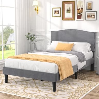 VECELO Twin Bed Frame, Platform Bed Frame with Adjustable Height Upholstered Headboard, Heavy-Duty Frame and Strong Wooden Slats Support, Non-Slip and Noise-Free, Easy Assembly, Dark Grey - Image 3