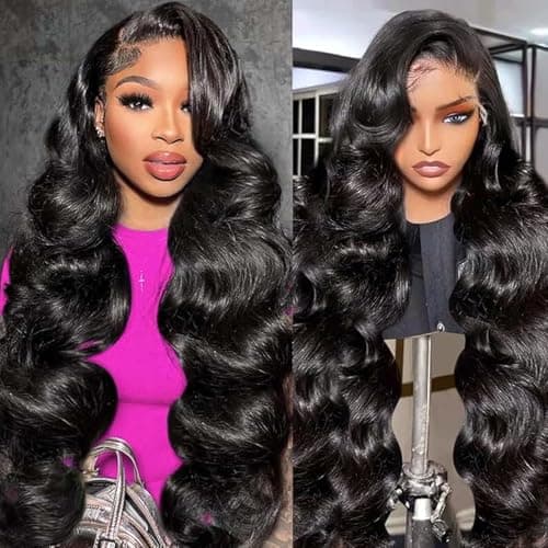 VNFM 32inch 13x6 Body Wave Lace Front Wigs Human Hair 180 Density HD Lace Frontal Wigs Human Hair Pre Plucked Human hair Wig for Women Natural Black - Image 1