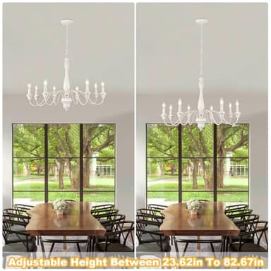 French Country Chandelier 8 Lights White Modern Farmhouse Chandeliers for Dining Room Light Fixture Rustic Candle Wood Pendant Lights for Living Room Kitchen Bedroom Island - Image 4