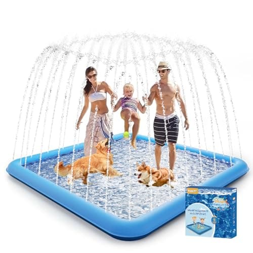 Raxurt Splash Pad, 97"- 72" Non-Slip Splash Pad for Kids and Dogs, Thickened Durable Square Dog Pool with Sprinkler Summer Outdoor Water Toys for Toddler Girls Boys Children Pet (Blue) - Image 1